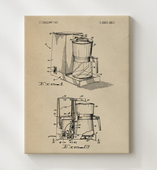 Coffee Maker 1975 patent print wall art 8x10 Canvas