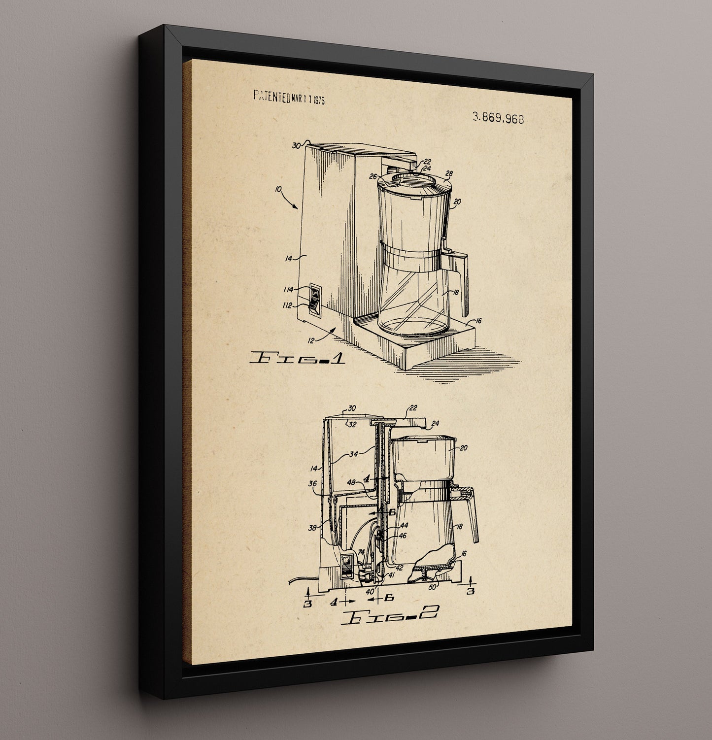 Patent Print - Coffee Maker - Unknown Inventor - 1975 - Patent 3869968 Patent Wall Art