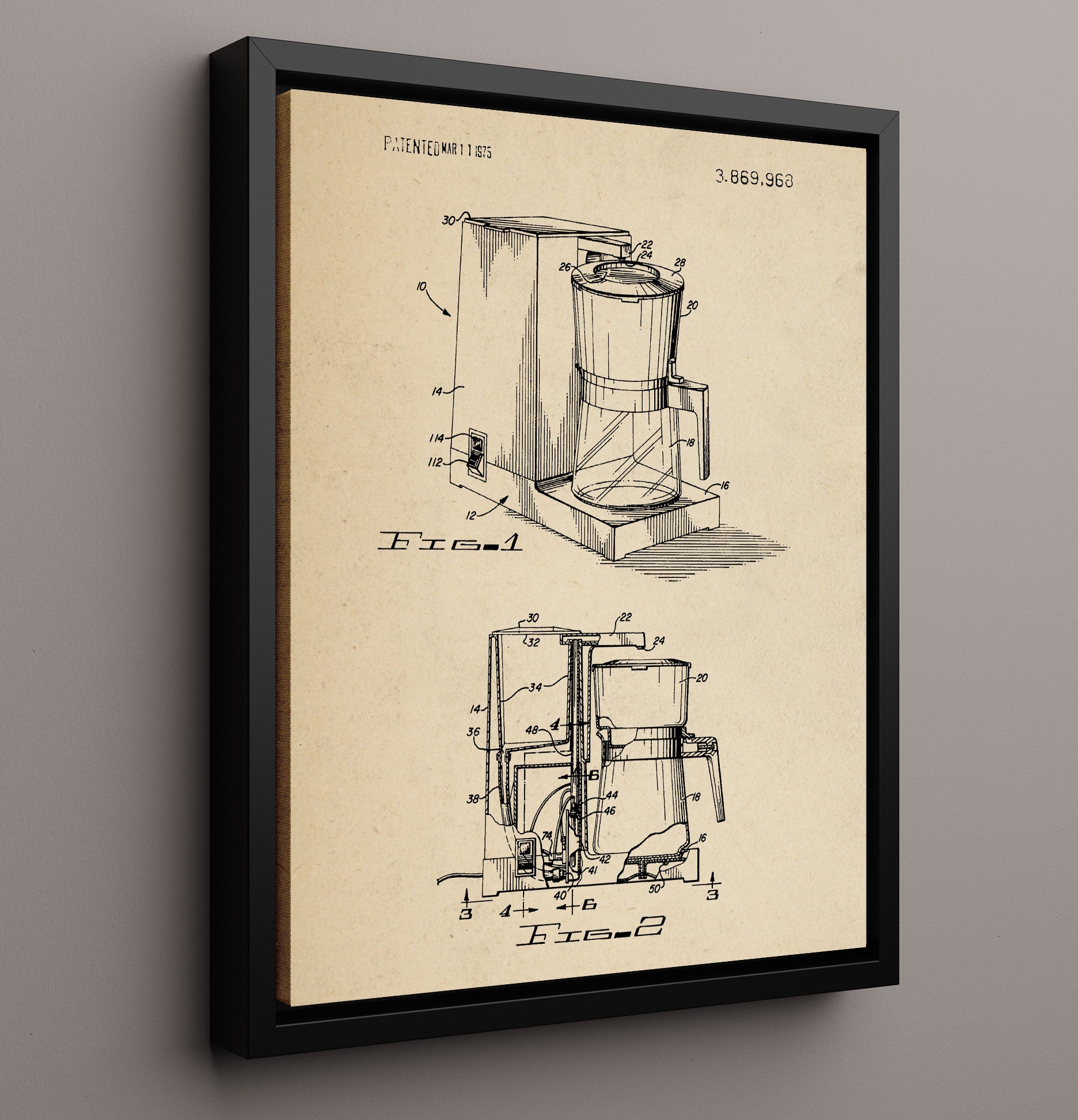Patent Print - Coffee Maker - Unknown Inventor - 1975 - Patent 3869968 Patent Wall Art