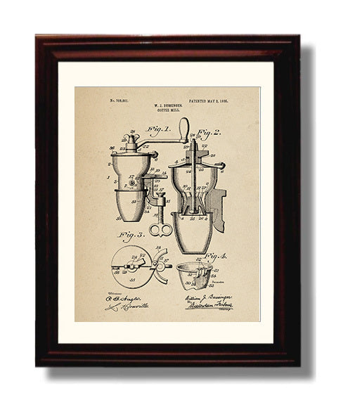 Patent Print - Coffee Mill - W.J. Bussinger - 1905 - Patent 789001 Patent Wall Art