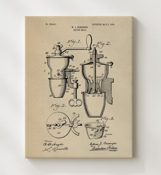 Coffee Mill 1905 patent print wall art 8x10 Canvas