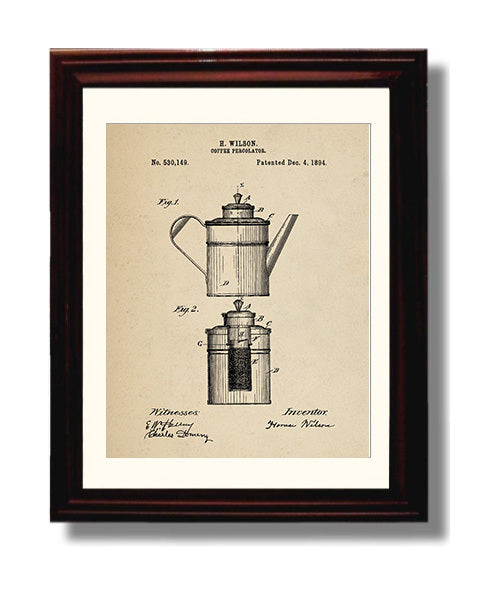 Patent Print - Coffee Percolator - H. Wilson - 1894 - Patent 530149 Patent Wall Art