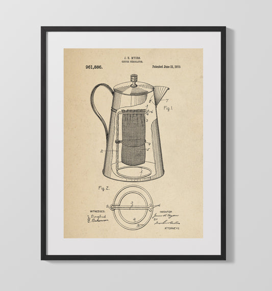 Coffee Percolator - 1910 Patent - 16x20 Gallery Frame