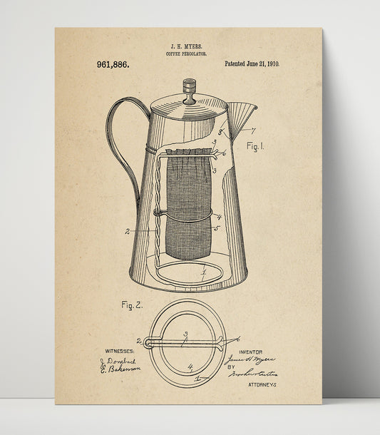Coffee Percolator - 1910 Patent - 16x20 Unframed Print