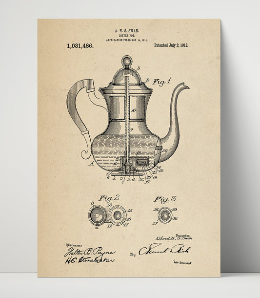 Coffee Pot - 1912 Patent - 16x20 Unframed Print