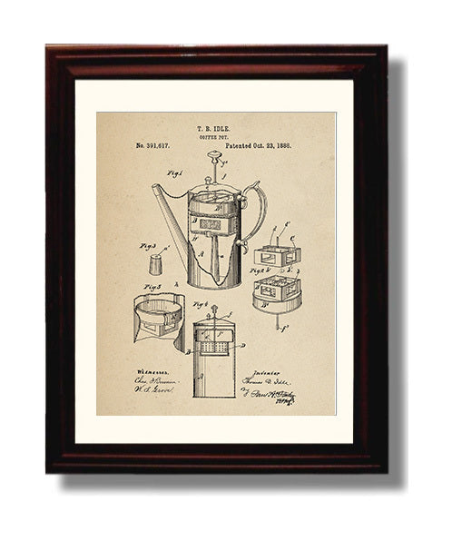 Patent Print - Coffee Pot - T.B. Idle - 1888 - Patent 391617 Patent Wall Art