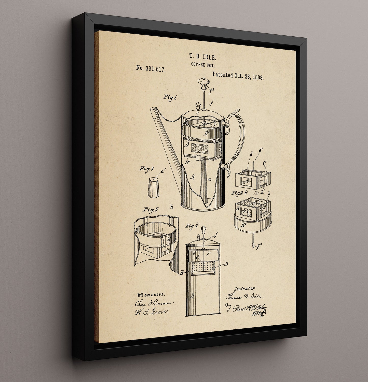 Patent Print - Coffee Pot - T.B. Idle - 1888 - Patent 391617 Patent Wall Art