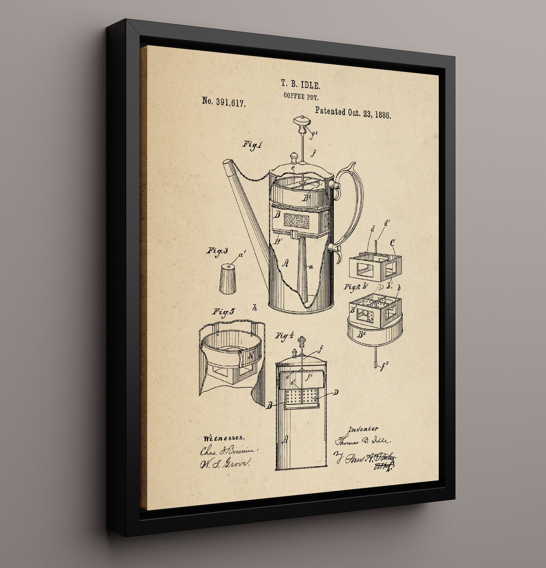 Patent Print - Coffee Pot - T.B. Idle - 1888 - Patent 391617 Patent Wall Art