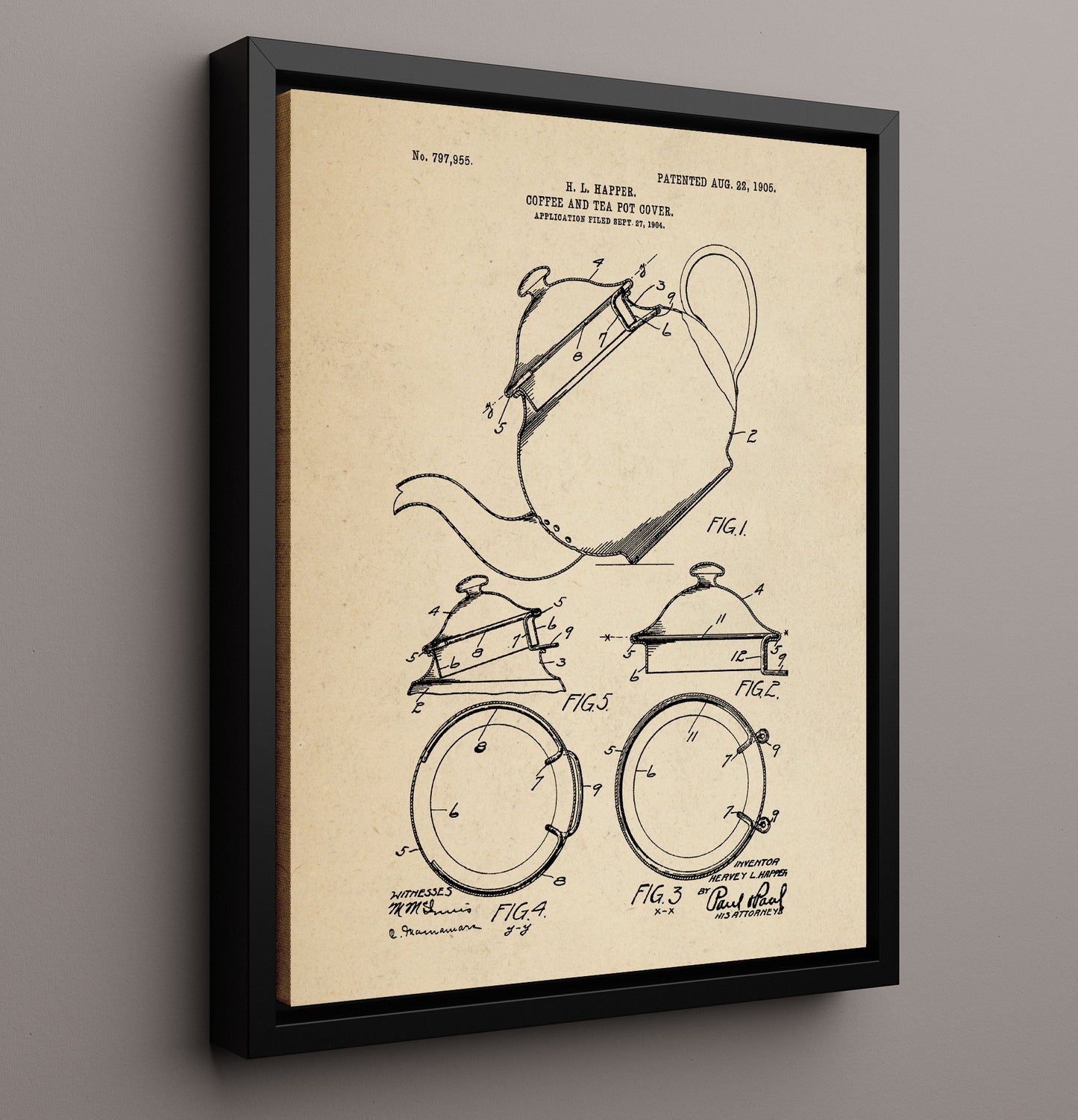 Patent Print - Coffee And Tea Pot Cover - H.L. Happer - 1905 - Patent 797955 Patent Wall Art