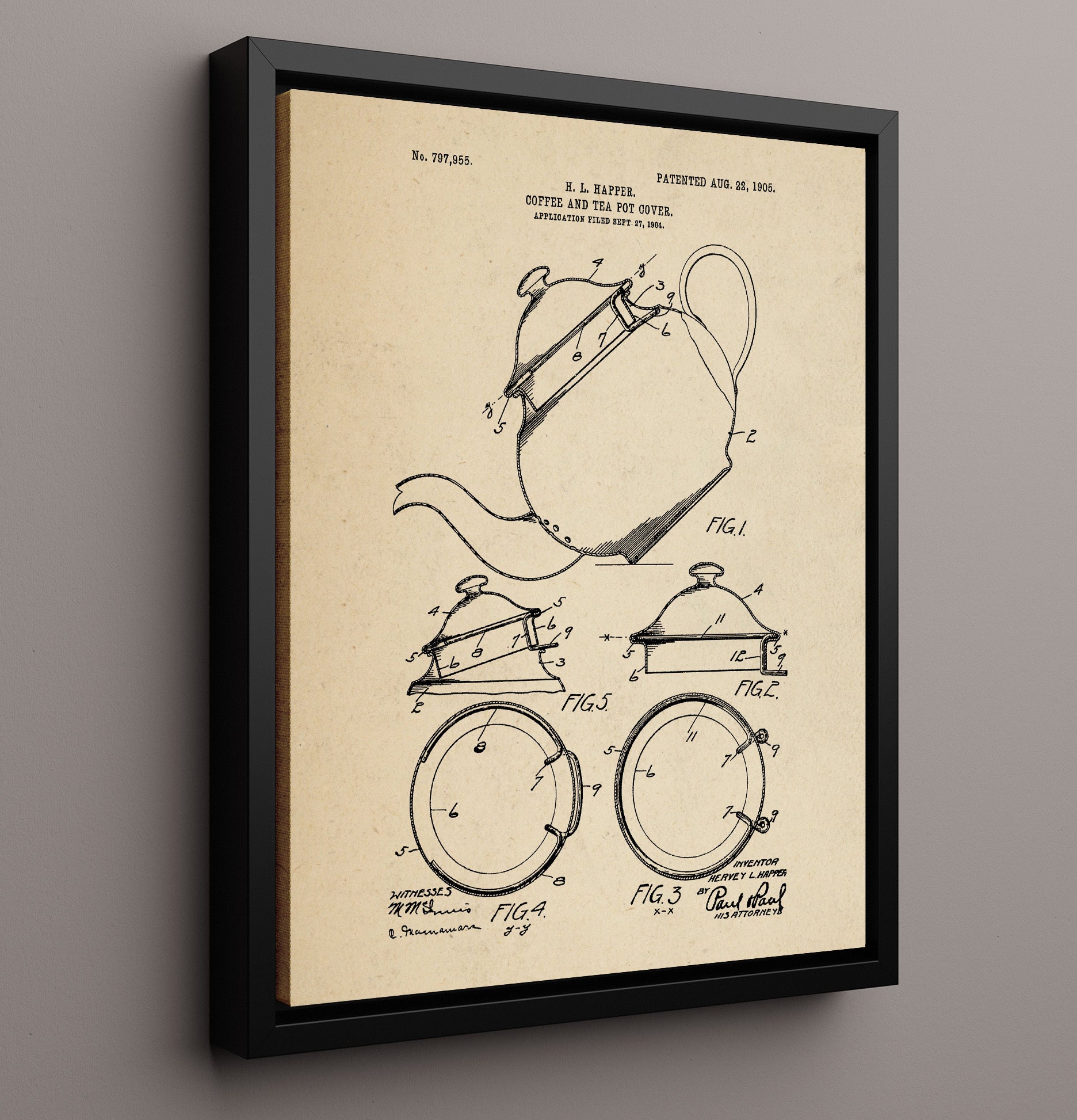 Patent Print - Coffee And Tea Pot Cover - H.L. Happer - 1905 - Patent 797955 Patent Wall Art