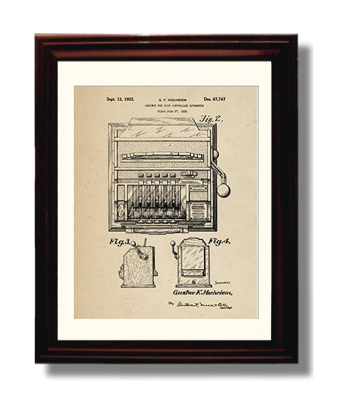 Patent Print - Coin Operated Cabinet - Gustav F Hochriem - 1932 - Patent D87747 Patent Wall Art