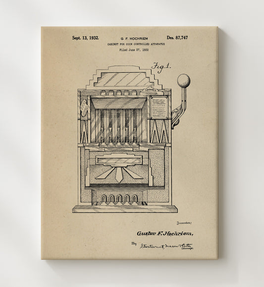 Coin Operated Cabinet Front View 1932 patent print wall art 8x10 Canvas