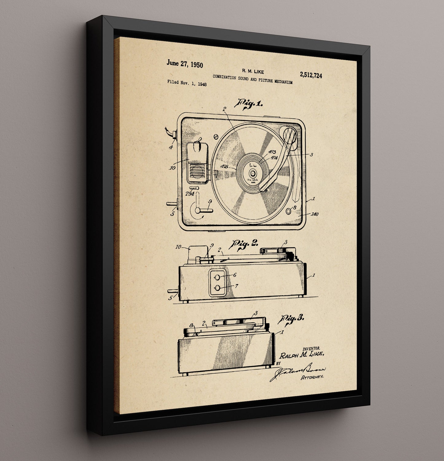 Patent Print - Combination Sound And Picture Mechanism - Ralph M. Like - 1950 - Patent 2512724 Patent Wall Art