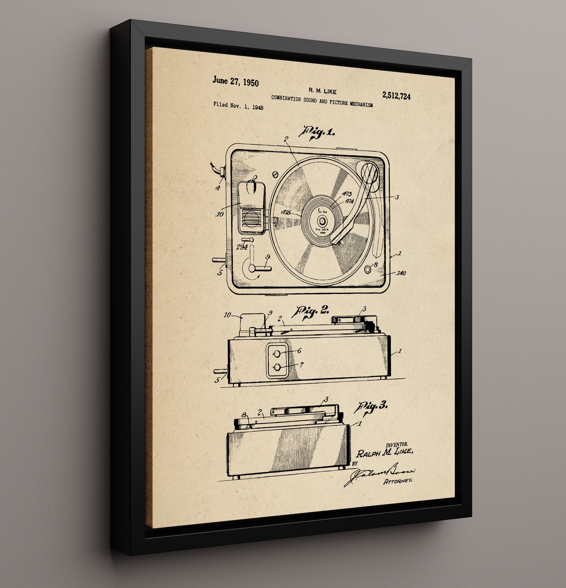 Patent Print - Combination Sound And Picture Mechanism - Ralph M. Like - 1950 - Patent 2512724 Patent Wall Art
