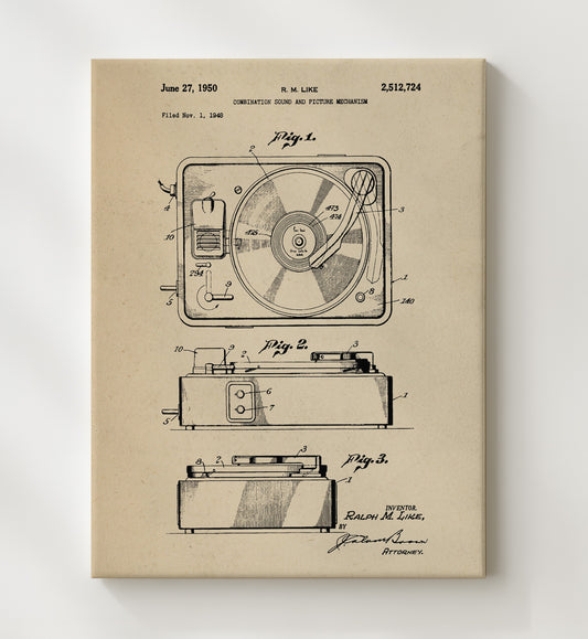 Combination Sound And Picture Mechanism 1950 patent print wall art 8x10 Canvas