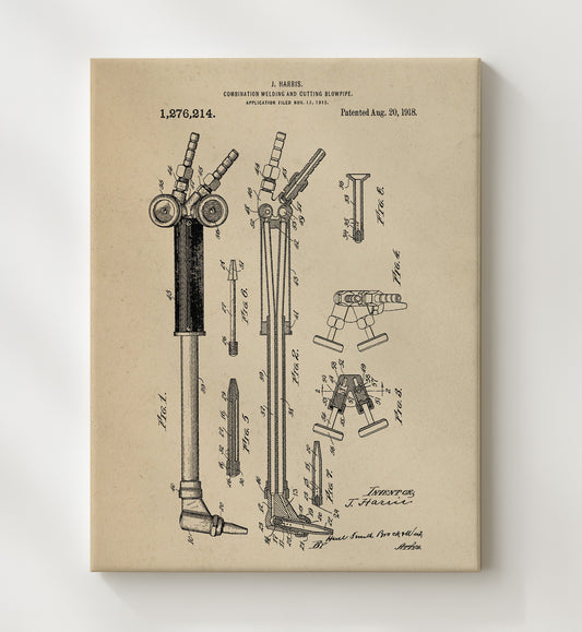 Combination Welding And Cutting Blowpipe 1918 patent print wall art 8x10 Canvas