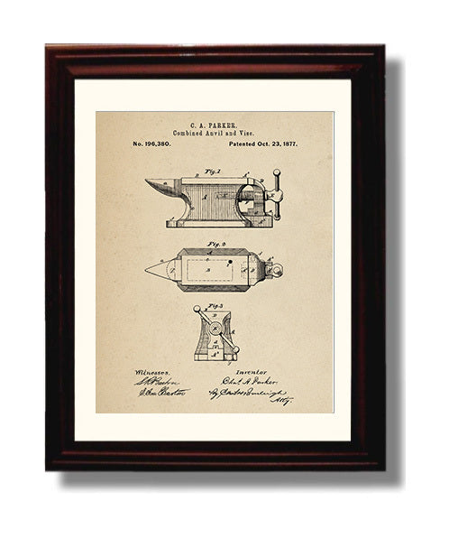 Patent Print - Combined Anvil And Vise - C. A. Parker - 1877 - Patent 196380 Patent Wall Art