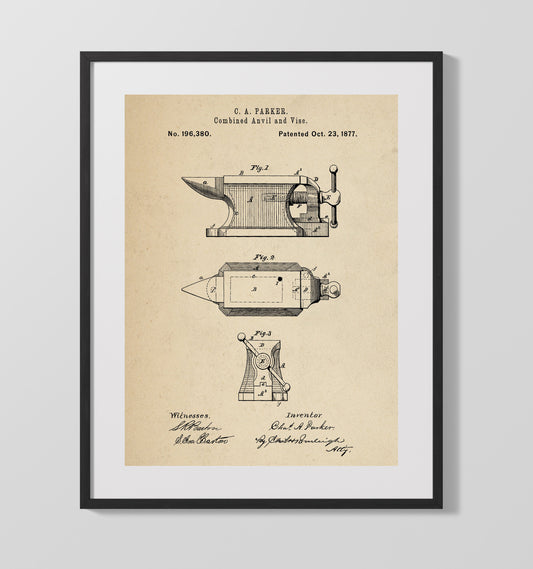 Combined Anvil And Vise - 1877 Patent - 16x20 Gallery Frame