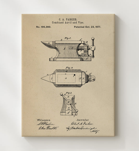 Combined Anvil And Vise 1877 patent print wall art 8x10 Canvas