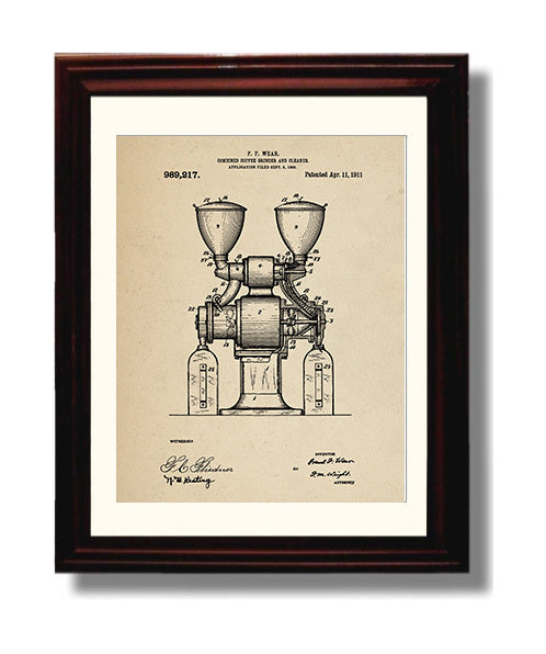 Patent Print - Combined Coffee Grinder And Cleaner - F.F. Wear - 1911 - Patent 989217 Patent Wall Art