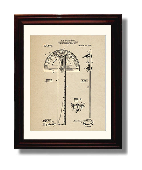 Patent Print - Combined Protractor And T Square - Francisco Adel Castillo - 1911 - Patent 994570 Patent Wall Art