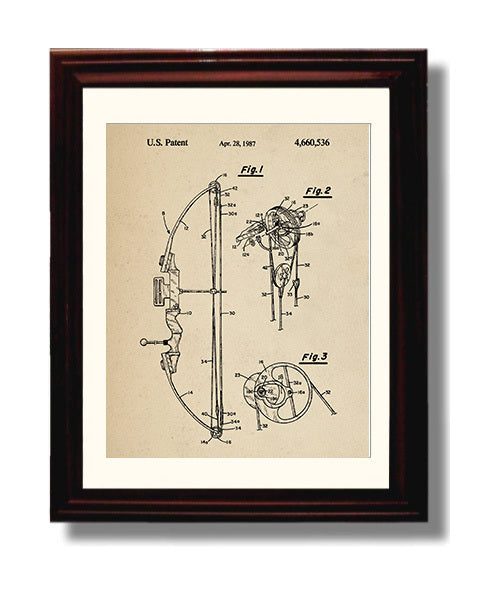 Patent Print - Compound Bow - Unknown Inventor - 1987 - Patent 4660536 Patent Wall Art