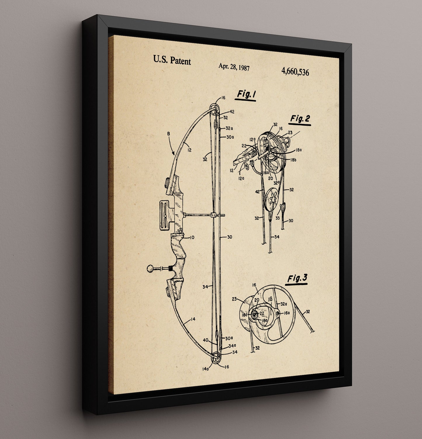 Patent Print - Compound Bow - Unknown Inventor - 1987 - Patent 4660536 Patent Wall Art
