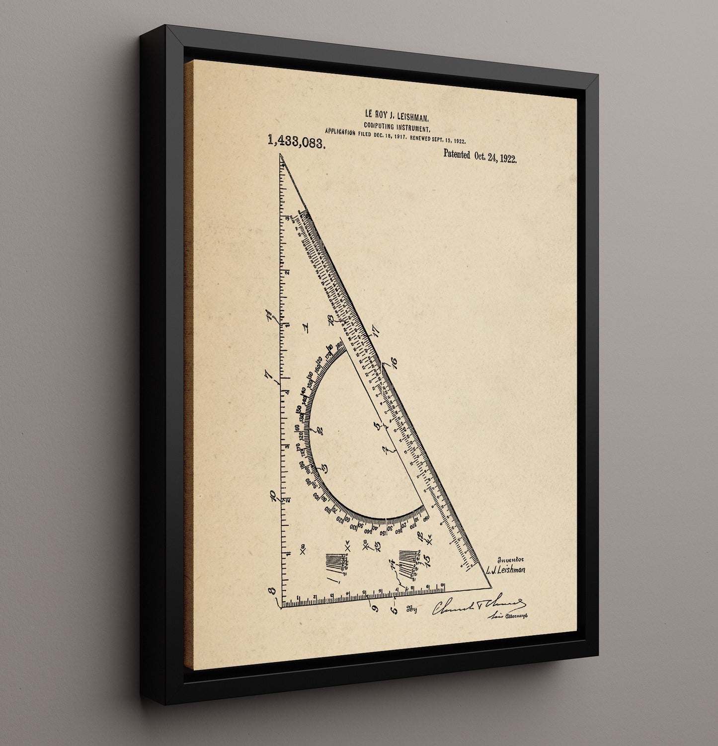 Patent Print - Computing Instrument - Le Roy J Leishman - 1922 - Patent 1433083 Patent Wall Art