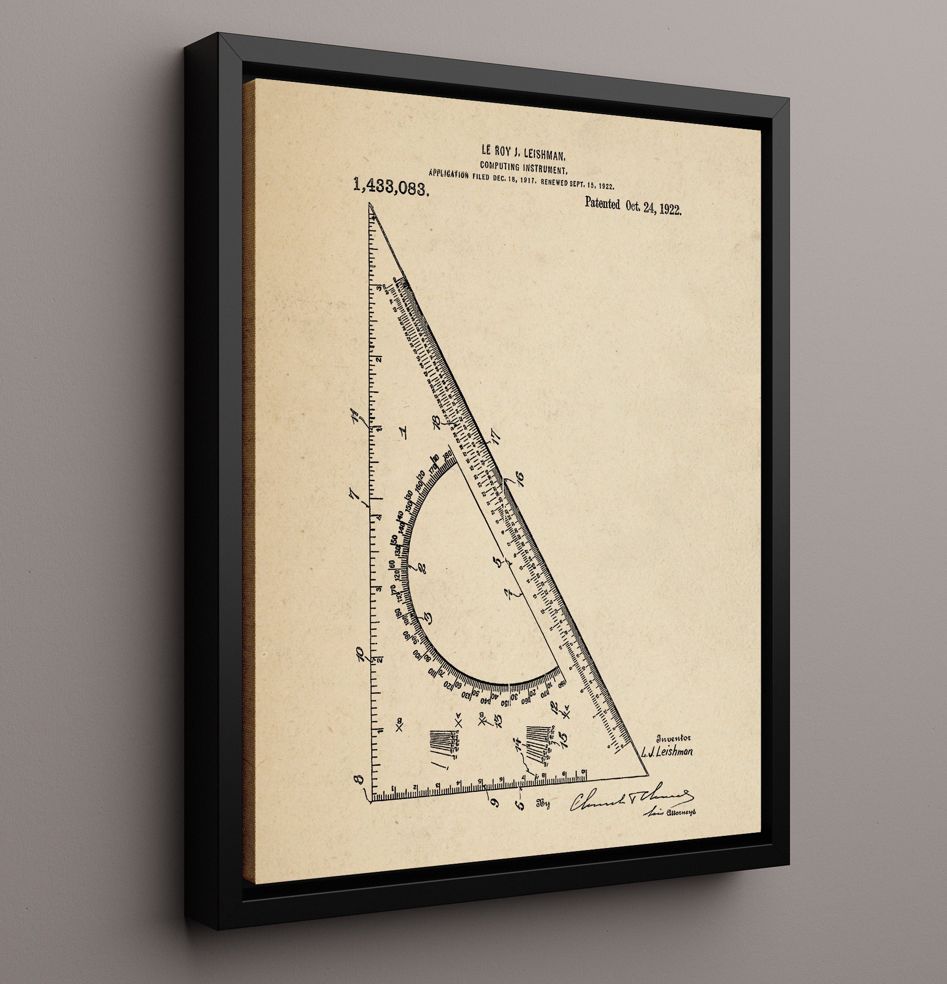 Patent Print - Computing Instrument - Le Roy J Leishman - 1922 - Patent 1433083 Patent Wall Art