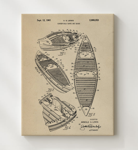 Convertible Canoe And Kayak 1961 patent print wall art 8x10 Canvas