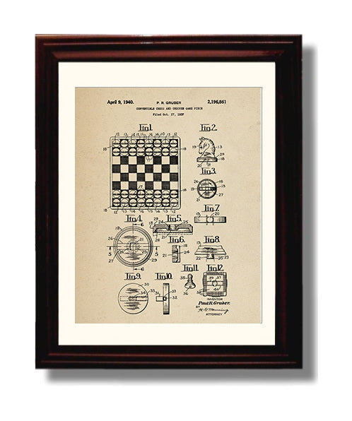 Patent Print - Convertible Chess And Checker Game Piece - Paul R Gruber - 1940 - Patent 2196861 Patent Wall Art