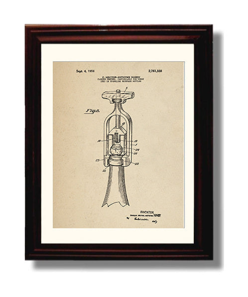 Patent Print - Cork Removal Tool - C. Hector-Anthyme Hardy - 1956 - Patent 2761338 Patent Wall Art