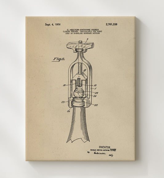 Cork Removal Tool 1956 patent print wall art 8x10 Canvas