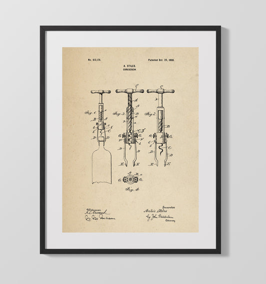 Corkscrew - 1898 Patent - 16x20 Gallery Frame