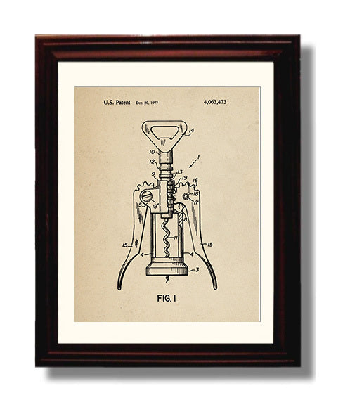 Patent Print - Corkscrew - Unknown Inventor - 1977 - Patent 4063473 Patent Wall Art