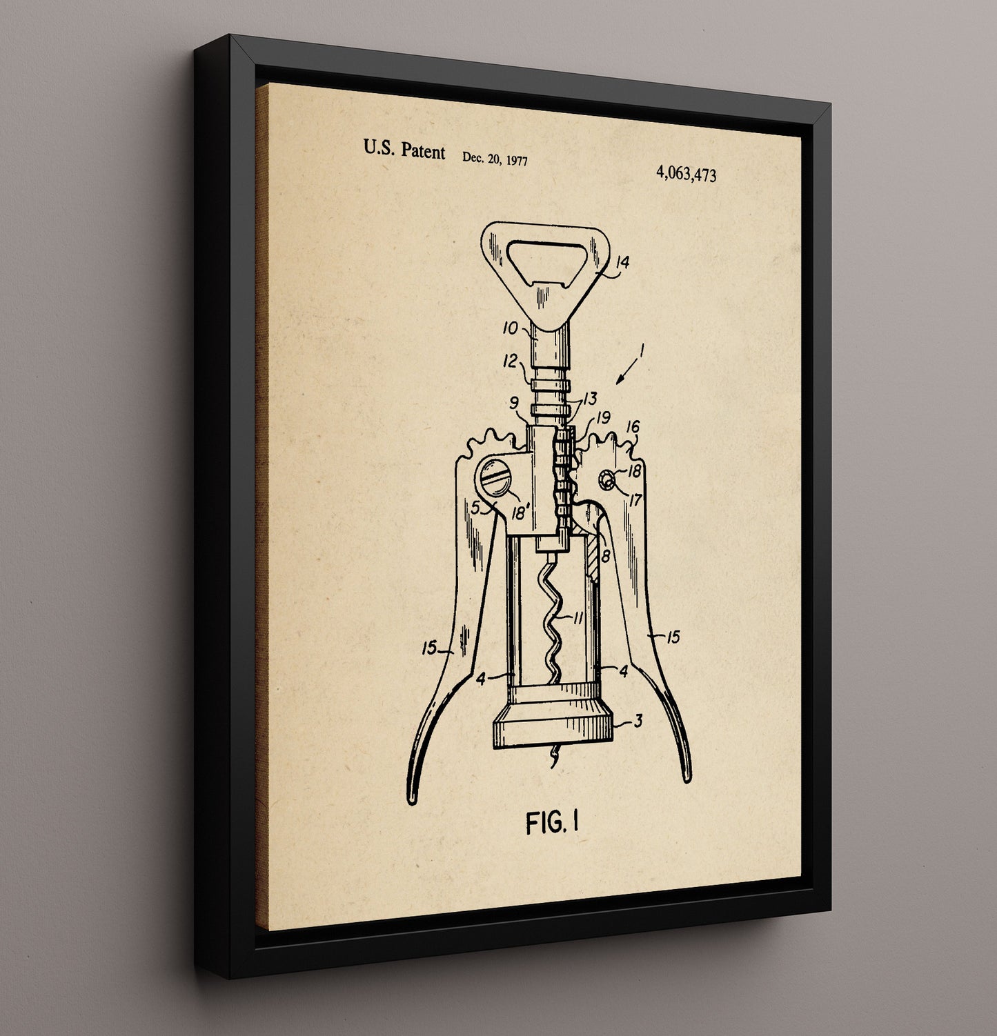 Patent Print - Corkscrew - Unknown Inventor - 1977 - Patent 4063473 Patent Wall Art