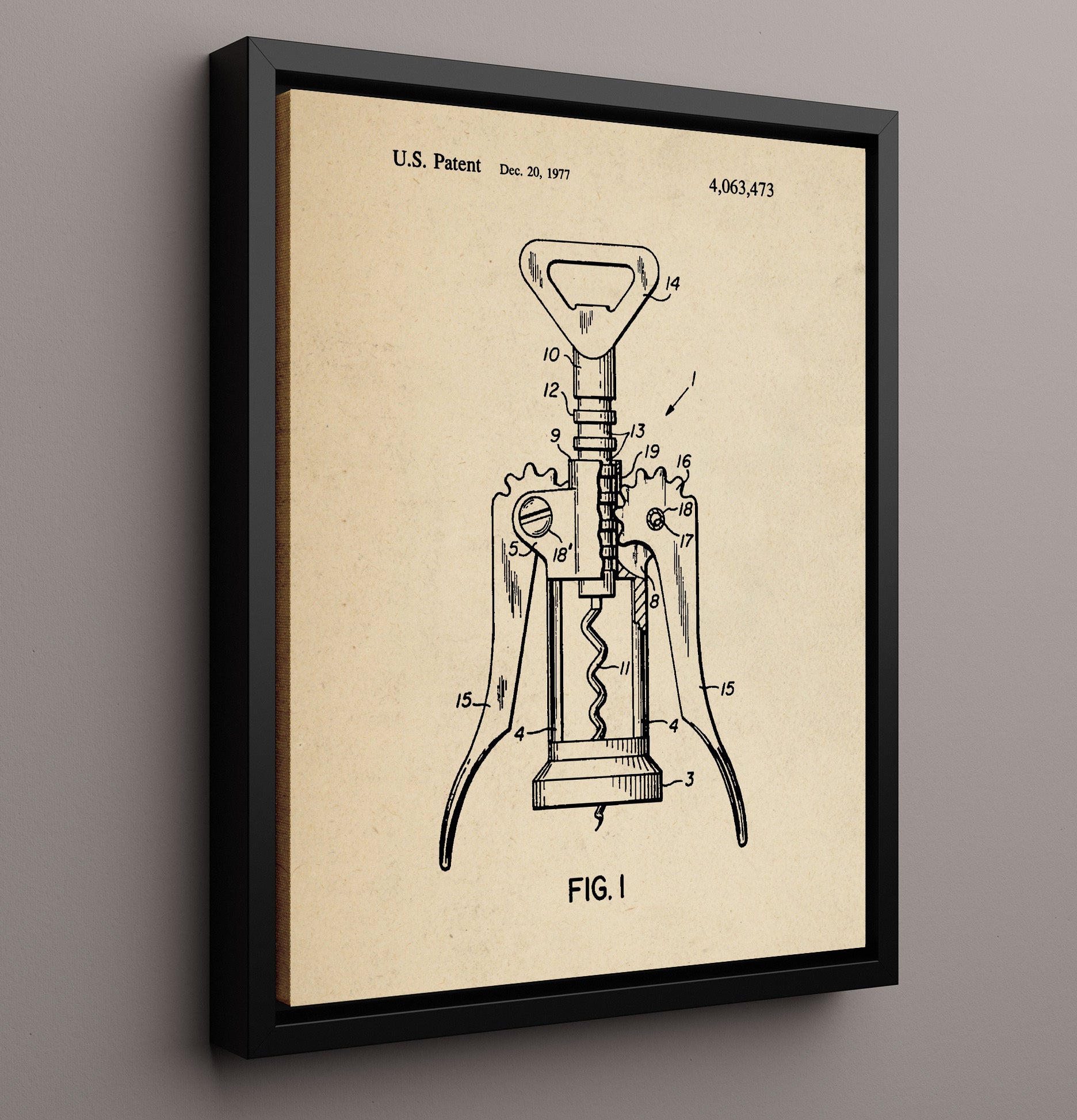 Patent Print - Corkscrew - Unknown Inventor - 1977 - Patent 4063473 Patent Wall Art
