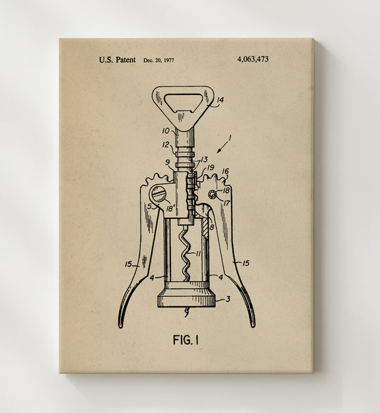 Corkscrew 1977 patent print wall art 8x10 Canvas