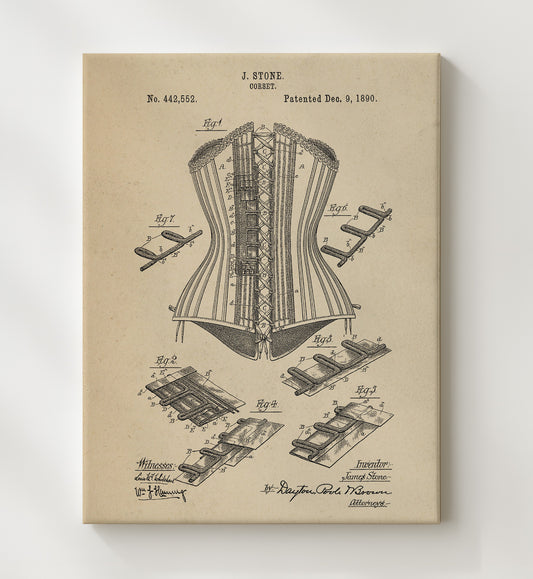 Corset 1890 patent print wall art 8x10 Canvas