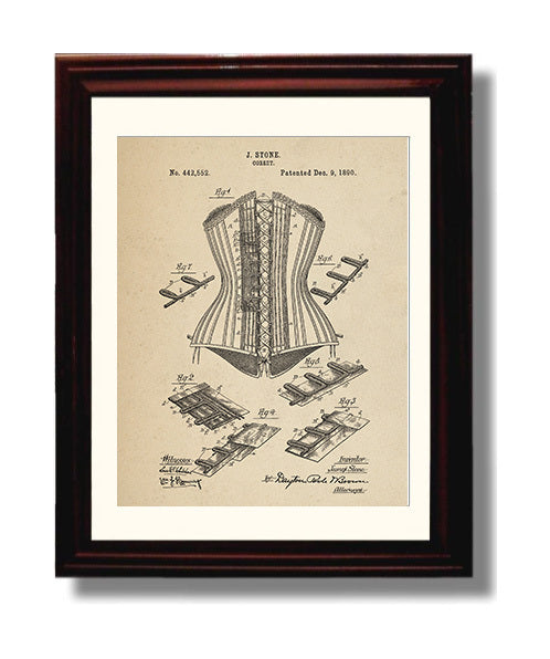Patent Print - Corset - James Stone - 1890 - Patent 442552 Patent Wall Art