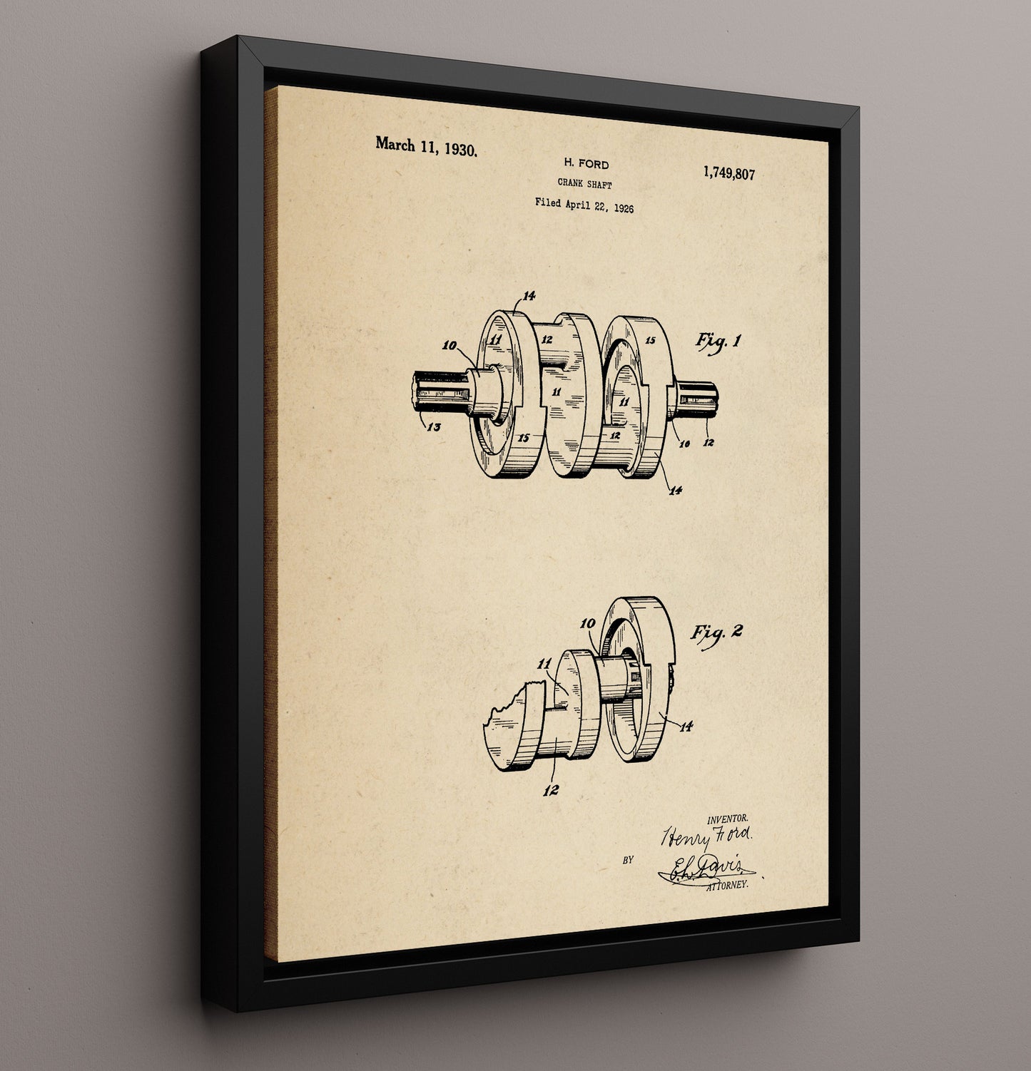 Patent Print - Crank Shaft - Henry Ford - 1930 - Patent 1749807 Patent Wall Art