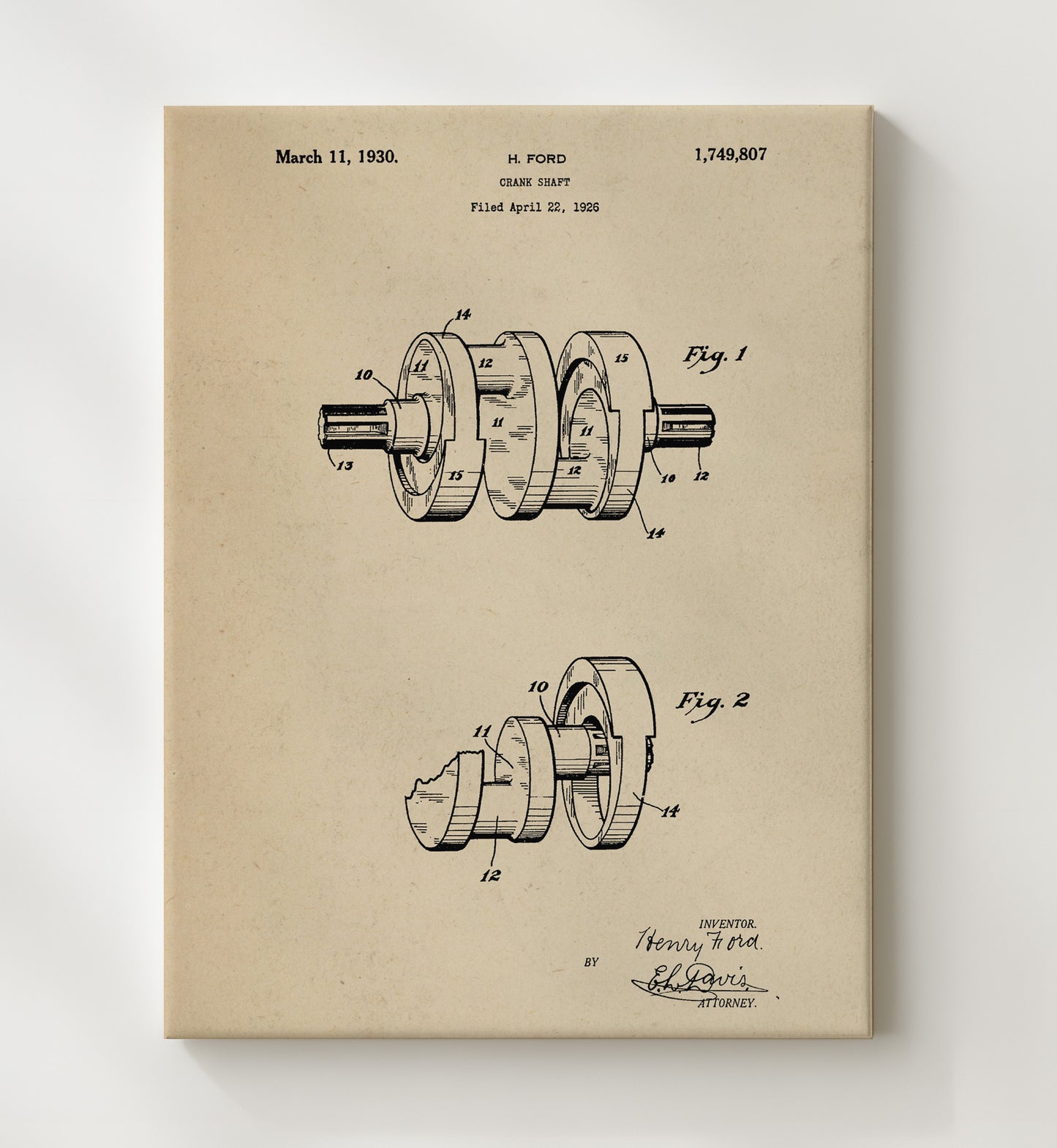 Patent Print - Crank Shaft - Henry Ford - 1930 - Patent 1749807 Patent Wall Art