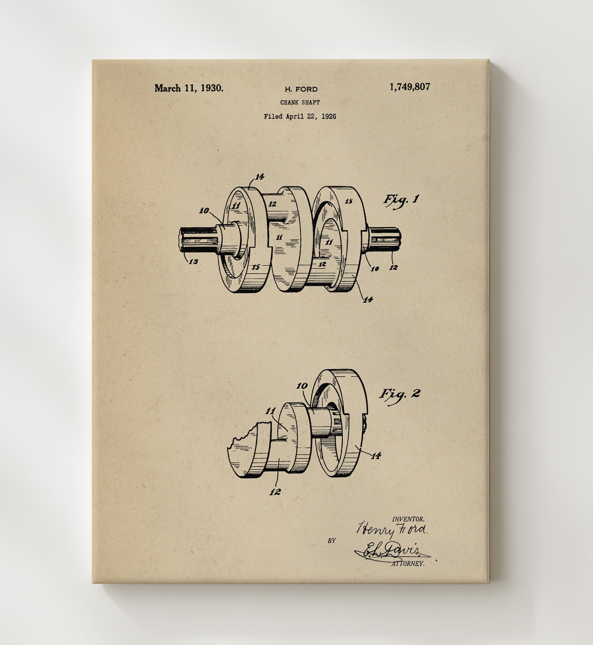 Patent Print - Crank Shaft - Henry Ford - 1930 - Patent 1749807 Patent Wall Art