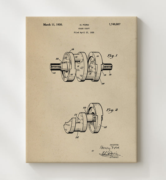 Crank Shaft 1930 patent print wall art 8x10 Canvas