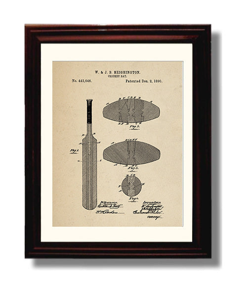 Patent Print - Cricket Bat - W And J B Heighington - 1890 - Patent 442046 Patent Wall Art