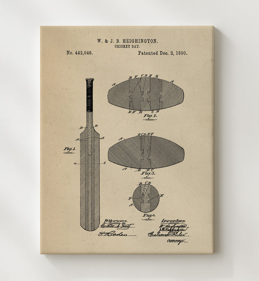 Cricket Bat 1890 patent print wall art 8x10 Canvas