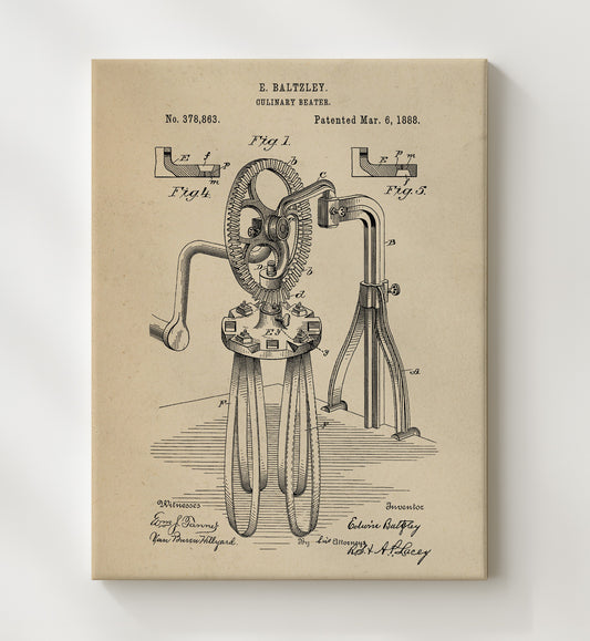 Culinary Beater 1888 patent print wall art 8x10 Canvas
