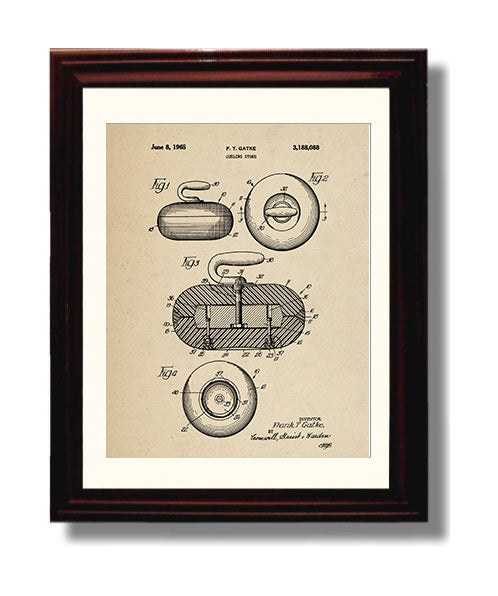 Patent Print - Curling Stone - F T Gatke - 1965 - Patent 3188088 Patent Wall Art