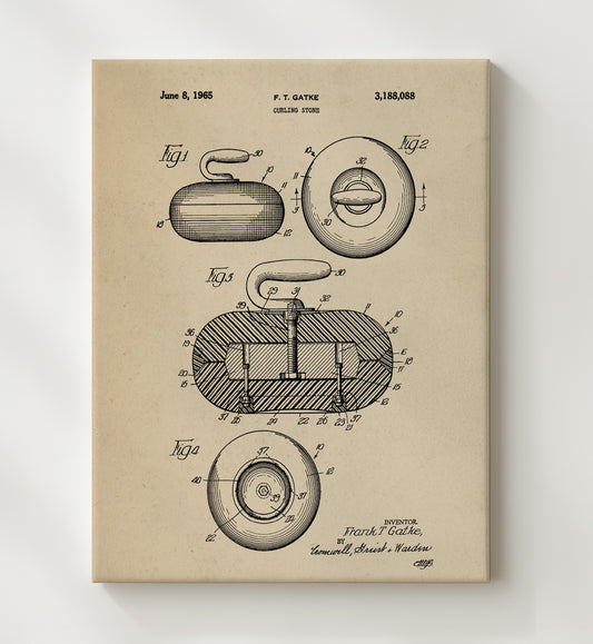 Curling Stone 1965 patent print wall art 8x10 Canvas