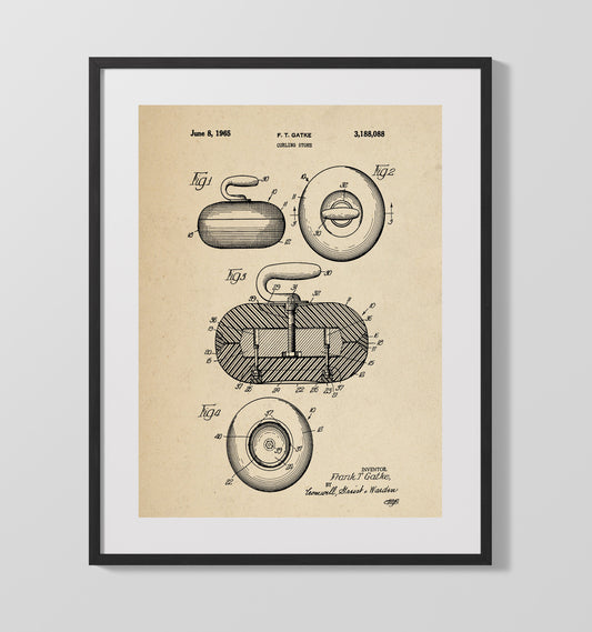 Curling Stone - 1965 Patent - 16x20 Gallery Frame